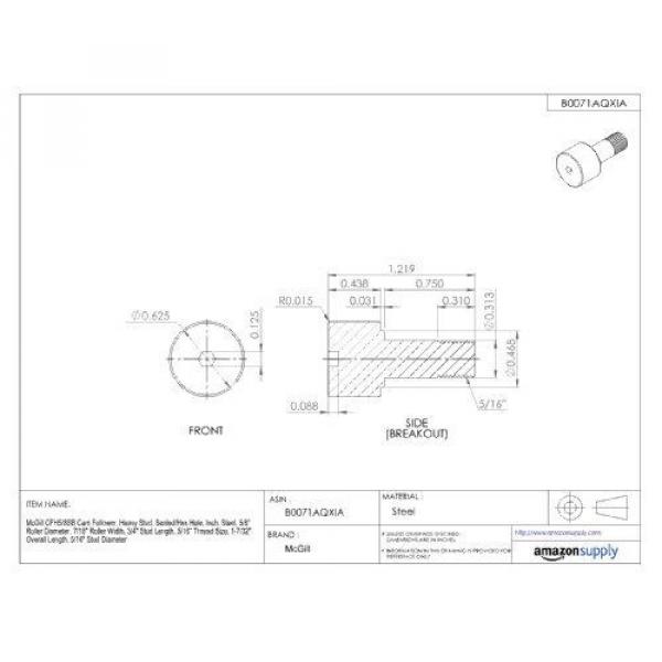 McGill CFH5/8SB Cam Follower, Heavy Stud, Sealed/Hex Hole, Inch, Steel, 5/8&#034; #2 image